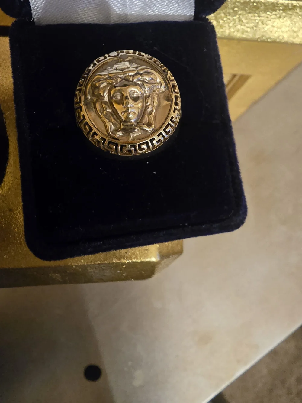 10 K Real Gold Medusa-Style Signet Ring for Men Sz 7